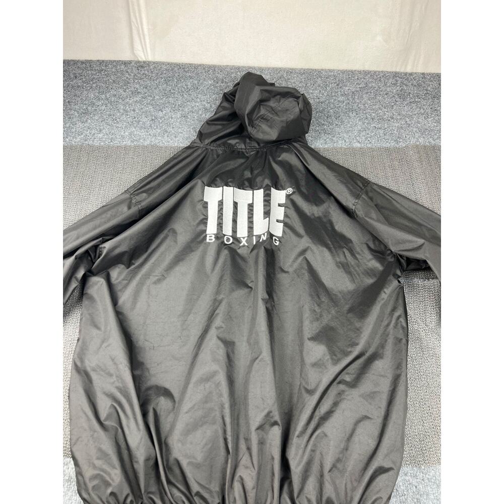 TITLE Boxing Black Hooded Warm Up Suit Jacket Mens Large #775 - Picture 2 of 6